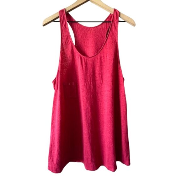 Women's L Eileen Fisher Organic Linen Jersey Long Fuchsia Racer Back Tank - Picture 1 of 7